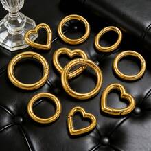 2 chiếc vòng khóa lò xo bằng thép không gỉ 304 mạ vàng và bạc, hình tròn và hình trái tim, dùng để làm đồ trang sức thủ công. - khóa mùa xuân - Xem 2