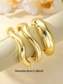 3 pièces Ensemble de bracelets-joncs métalliques épais minimalistes géométriques, bracelets à la mode pour femmes, design de base américain et européen, bijoux pour le port quotidien et les fêtes - Ensemble de bracelets irréguliers - Voir 3