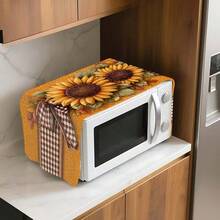 2D Flat Decorative Microwave Dust Cover - Sunflower, Plaid, Autumn Pattern, Modern Minimalist Design, Suitable For Kitchen Appliances, Microwave Protective Cover (Microwave Not Included) - Orange - View 4