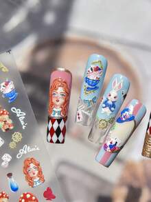 1pc 5D Embossed Kawaii Mushroom Bunny Nail Art Stickers Cartoon Rabbit Self Adhesive Transfer Sliders Nail Art Stickers DIY Decals - Multicolor - View 5