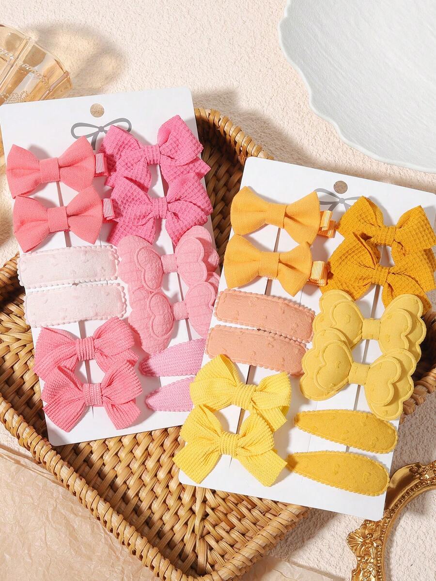 12pcs 2026 Bow & Heart Shaped Waffle Knit Hair Clips, Gentle Style Hair Accessories - Mixed color - View 1