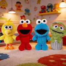 Sesame Street 20厘米经典Emo、饼干怪兽、大鸟毛绒公仔，柔软填充玩偶，可爱生日情人节节日礼物，原创 - 彩色 - 查看 1