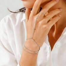 1 pieza Pulsera de cadena de dedo apilable multicapa de acero inoxidable, anillo de nudillo de cuentas versátil y minimalista, joyería de mano (cantidad de cuentas aleatoria) - Plateado - Ver 5