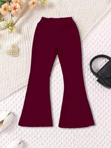 Quần ống loe đan chéo cạp cao cho bé gái, Quần legging tập yoga mùa thu mới cho trẻ em, Quần ống loe, Quần thể thao ngoài trời - Màu Đỏ Sâu - Xem 3