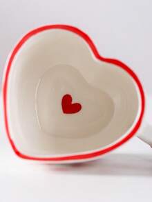 1 Juego de taza y platillo de cerámica con forma de corazón, taza linda para café/leche, vajilla para decoración de cocina - Rojo - Ver 4
