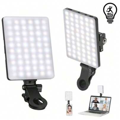 Borriig 60 LED High Power Rechargeable Clip-On Fill Light, With Front & Rear Clips, 3 Lighting Modes Adjustable, Suitable For Smartphones, Android, IPad, Laptops, For Makeup, Selfie, Vlog, Suitable For Selfie And Live Streaming, Portable Selfie Light