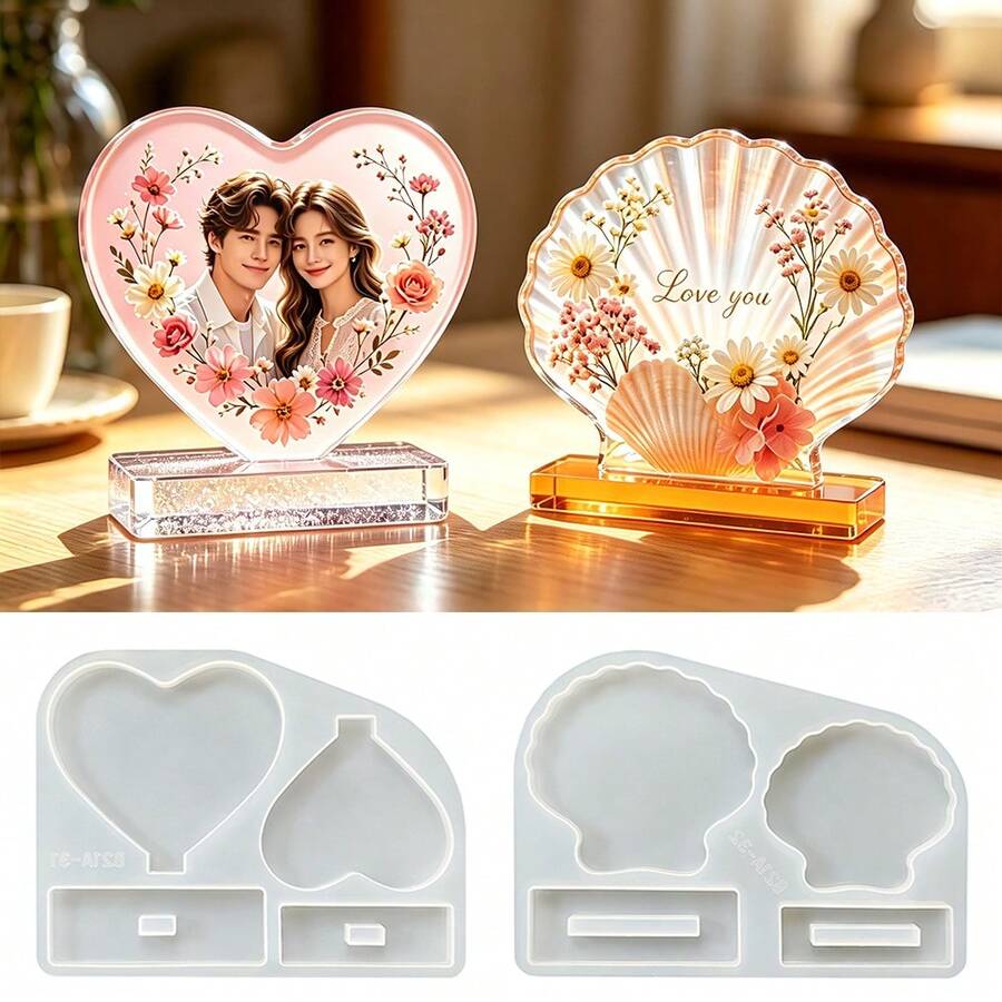 心形贝壳装饰树脂模具,相框环氧树脂硅胶模具,家居装饰石膏模具 - B21A-32 貝殼 - 查看 1