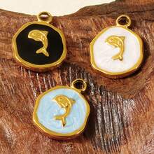 1pc/5pcs Cute & Fashionable Minimalist 304 Stainless Steel Vacuum Electroplated Drip Oil Ocean Series Jewelry Pendant Charm, Suitable For Bag Decoration, Handmade DIY Jewelry Making Necklace Bracelet Earring Accessories - S2086 - View 5