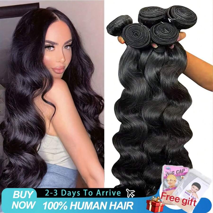 Uveous 18A 30-40 Inch Body Wave Bundles Brazilian Human Hair Extensions Wet & Wavy Remy Weave Hair Bundles For Women - Natural Black - Xem 1