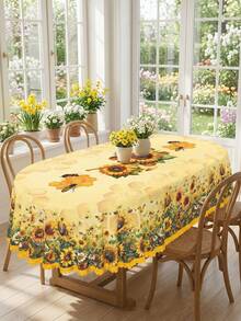 1pc Sunflower, Bee & Honeycomb Pattern White Round And Rectangular Tablecloth, Summer Country Style High-Quality Polyester Waterproof Anti-Stain Anti-Oil Anti-Dust Washable Reusable Spring/Summer Tablecloth, Suitable For Home Decor, Kitchen, Wedding, Wedding Table, Centerpiece Room Decor, Vintage Decor - Multicolor - View 17