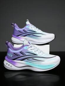 High-End Carbon Board Men's Running Shoes, Comfortable Soft Men's Sports Shoes, Lightweight Breathable Men's Casual Shoes, Professional Men's Shoes For Track Running And Training, Wear-Resistant Anti-Slip Dual-Layer Sole Men's Hiking Shoes (Uneven Handpainted Soles) - White Purple - View 3