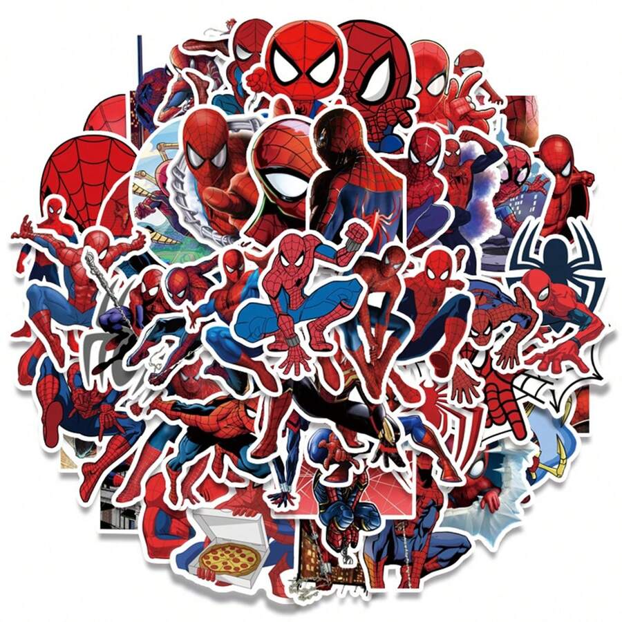 Marvel 50张蜘蛛侠贴纸，超级英雄动漫男孩，漫威经典电影涂鸦贴纸，适合作为小礼物、行李箱贴纸、电脑贴纸、手机贴纸等。 - 彩色 - 查看 1