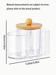 粉色蝴蝶結圖案 3合1 竹蓋透明塑料收納盒，桌面化妝收納盒附三個圓孔，三格透明化妝品收納盒，適用於化妝刷、口紅，女性送禮佳品 - 彩色 - 查看 9