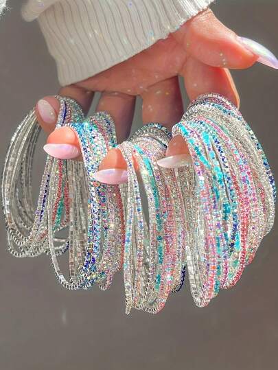 30pcs/Set Fashionable Versatile High-End Bohemian Style Hip-Hop Colorful Zirconia Elastic Bracelet Set, High-Quality Jewelry Suitable For Men & Women, Party, Beach, Daily Wear, Exquisite Holiday & Birthday Gift