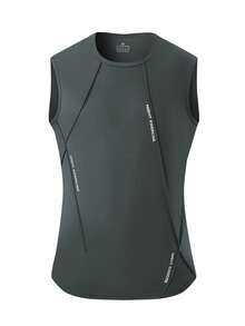Camiseta de tirantes casual y versátil con diseño impreso minimalista de cuello redondo, ropa deportiva de unicolor simple y elegante para hacer ejercicio - Gris Oscuro - Ver 4