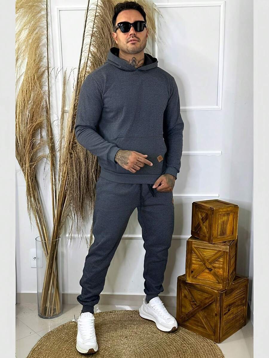 Men's Cotton Winter Fleece Set - Pants/Sweatshirt - Grey - View 1