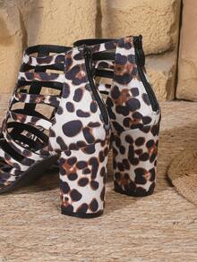 Women's Chunky Heel Beige Suede Leopard Print Ankle Boots, Spring/Summer New Fashion Versatile Rear Zipper Hollow Sandals Round Toe High Heel Roman Shoes Casual Holiday Party Outdoor Comfortable Plus Size Thick Heel Ankle Boots High Heel Sandals - White - View 8