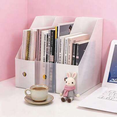 1 pieza Organizador de escritorio vertical plegable de color blanco lechoso o transparente, soporte de archivos y sujetalibros, estantería de almacenamiento de oficina para papeles y documentos, organizador de almacenamiento, cajas de almacenamiento, accesorios de cocina, cesta de lavandería, regalo, decoración de habitación, cesta de almacenamiento, contenedores de almacenamiento, caja de almacenamiento, cesta para regalos