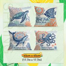4 Stücke Boho Meereskreatur Illustration Pfirsich Samt einseitig bedruckte Kissenbezüge, 100% Polyester, Wohnzimmer Sofa Schlafzimmer Dekoration, Atmosphäre Stil, ohne Kissenfüllung, 40x40cm/45x45cm/50x50cm - Mehrfarbig 03 - Übersicht 12