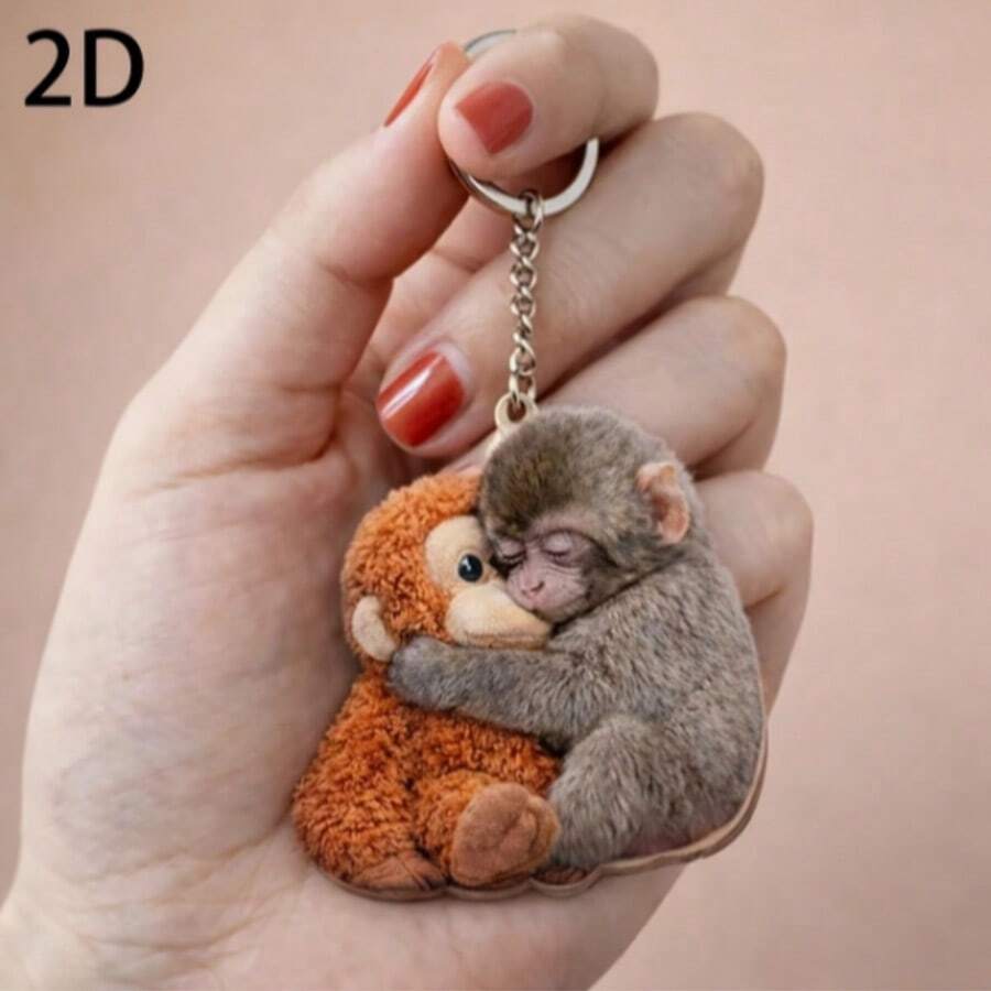 2D平面病毒猴钥匙扣,亚克力猴子礼品钥匙扣,送给动物爱好者的情感礼物,猴拳 - 查看 1
