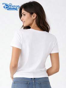 Disney Brand Women's Lilo & Stitch Angel Graphic Tee, Cute Casual Short Sleeve Round Neck T-Shirt Pullover - trắng - Xem 2