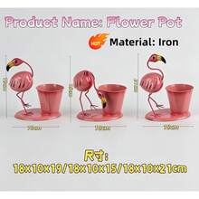 Style nordique Pot de fleurs en fer art créatif en forme de flamant rose, design de base solide, artisanat en fer + peinture cuite à haute température, ne rouille pas et ne se décolore pas facilement, détails raffinés, créez un paysage unique pour votre balcon et jardin. Pot de fleurs, balcon, création de jardin, décoration - Pot de fleurs flamant rose - Voir 4