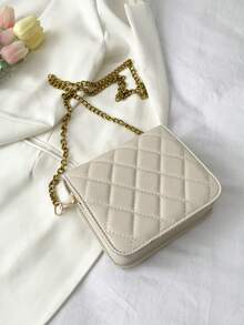 2026 Spring New Rhombus Embroidery Chain Crossbody Bag, Versatile Ins-Style Small Square Bag, Fashion - Beige - View 10