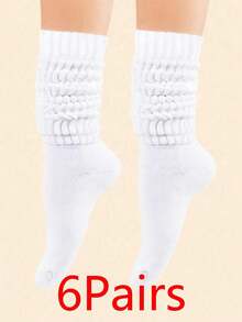 1 Pair Women's White Fashionable Slouch Socks, Suitable For Daily Wear - White - View 14