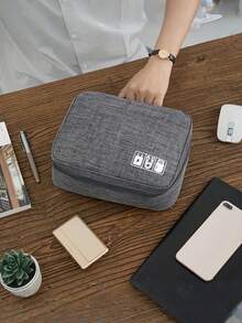 1 Waterproof Digital Storage Bag, Household Items, Can Store Cables, Chargers And Other Electronic Products, Travel Portable Storage Bag, Can Also Be Used As A Travel Storage Bag, Cosmetic Bag, Cosmetic Storage Bag, Vacation Storage Bag, Large Capacity Cosmetic Storage Box, Can Store Lipstick, Makeup Brushes - Black - View 3