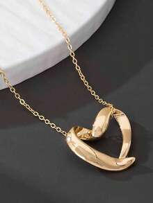 1 pieza Collar con colgante de corazón hueco dorado minimalista y versátil, adecuado para uso diario, citas, fiestas de las mujeres, gran regalo para amigos - Dorado - Ver 2