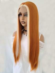 13x4 黑白挑染假发，长款柔顺直发，合成蕾丝前假发，适合女性，自然发际线，日常佩戴 - 彩色 - 查看 8