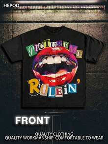 PICTURE ME ROLEIN, Street Wear, Y2K, (Cotton Streetwear T-Shirt) Men's Graphic Tees, Round Neck, Loose Fit, Fall & Holiday Travel, Unisex, Goth & Y2K - 黑色 - 查看 1