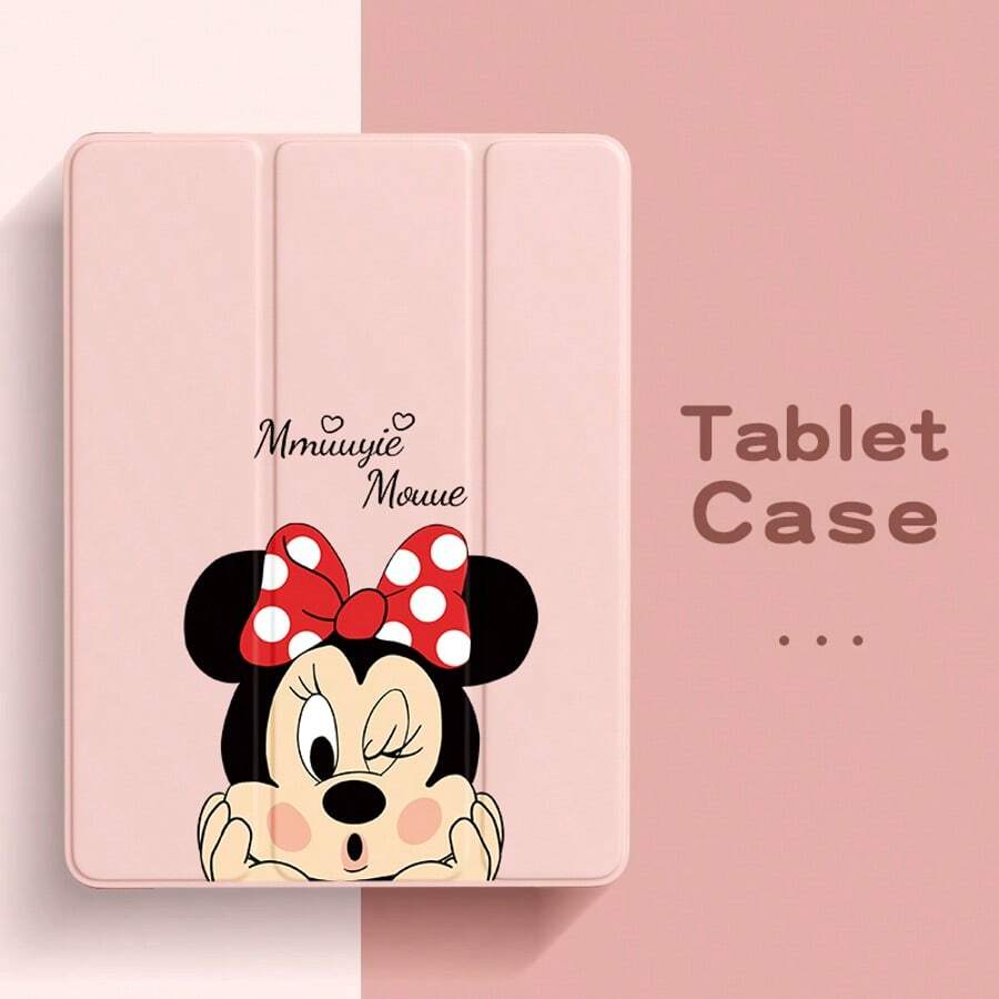 Disney 迪士尼平板电脑保护套，卡通可爱女款，适用于 iPad Pro 13/12.9/11/10.5/10.2/9.7/8.3/7.9 英寸，兼容 2025/2024/2023/2022/2021 款 M5/M4/M3/M2 型号，兼容 iPad Air 2/3/4/5/6/7 型号，兼容 2017/2018/2019/2020 款 5/6/7/9/10/11 代 MINI4/5/6/7，可折叠双面全包，防摔硅胶软壳 - 粉色 - 查看 1