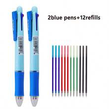 创意可伸缩四合一多色可擦凝胶笔圆珠笔套装，含0.5mm 4色可替换笔芯，轻松擦除错误，适用于办公、学校、绘画、书写等文具用途（2支笔+12支笔芯） - 多色 - 查看 13