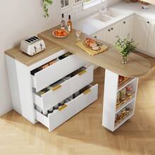 Bar Table/High Table With 6 Drawers, Kitchen Sideboard/Display Cabinet With Anti-Tip Device, 360° Swivel Multifunctional Table That Can Be Used As A Dining Table, Bar Or Desk For The Living Room, Kitchen Or Restaurant. - View 2