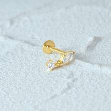 1件精致时尚925纯银镀金锆石吊坠耳骨穿刺耳环，平底，低过敏性，女士日常佩戴饰品礼物 - 金色 - 查看 7