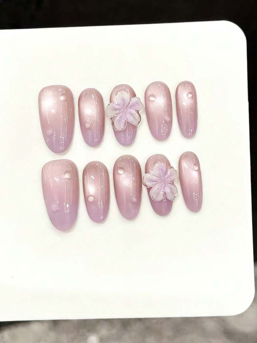 10 miếng dán móng tay hình oval cỡ trung bình, làm thủ công, phù hợp cho các bữa tiệc và sử dụng hàng ngày, họa tiết "Hoa băng tím" quyến rũ, khắc 3D và hiệu ứng giọt sương mắt mèo chuyển màu, dễ dán. 10 miếng dán móng tay phong cách Y2K làm thủ công, phù hợp cho các bạn gái và phụ nữ trong các bữa tiệc ngày lễ, lễ hội âm nhạc và sử dụng hàng ngày, quà tặng ngày Valentine và ngày của Mẹ.