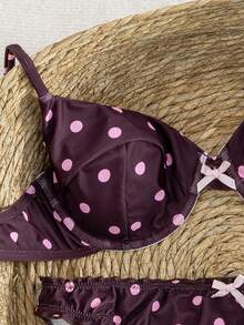 Sexy & Sweet Retro Polka Dot Bikini 2-Piece Set, Bowknot Camisole Top + Ruffle Trim Swim Bottoms, Essential Beach Holiday Swimwear Vacation Summer - Purple - View 5