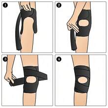 Adjustable Knee Brace, Side Spring Support, Breathable Lightweight Design, Hook And Loop Closure, Medium Elasticity, Unisex, Suitable For Running (Single Pack) - Black - View 3