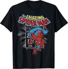 Fashion Print Casual T-Shirt The Amazing SPIDER-MANS Vintage Comic Poster T-Shirt Girls Clothes,Boys Clothes,Tops For Women,Tops For Men,Summer Clothes,Summer Tops,Funny T Shirts,Graphic Tee,Black Tops,Holiday Outfits For Women,Summer Holiday Outfits Patterned Printed Short Sleeved Top T-Shirt 5ZDY - 黑色 - 查看 1