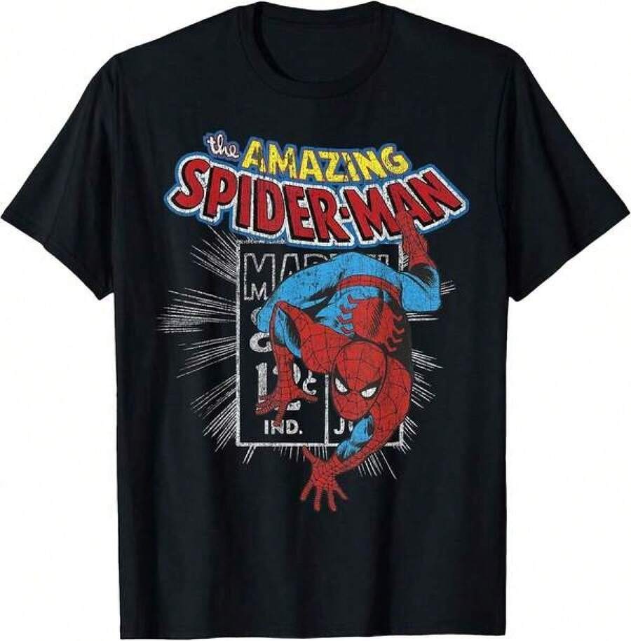 Fashion Print Casual T-Shirt The Amazing SPIDER-MANS Vintage Comic Poster T-Shirt Girls Clothes,Boys Clothes,Tops For Women,Tops For Men,Summer Clothes,Summer Tops,Funny T Shirts,Graphic Tee,Black Tops,Holiday Outfits For Women,Summer Holiday Outfits Patterned Printed Short Sleeved Top T-Shirt 5ZDY - 黑色 - 查看 1