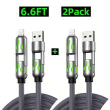 [Buy 1 Get 1 Free] 4 In 1 USB Charging Cable 6.6ft – 240W Max Fast Charging, USB A/Type C/Lightning With Breathing Light, For IPhone,Laptop - View 10