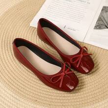 2025 Latest Women Flat Round Toe Bow Tie Shoes, Fashion & Comfortable, Easy To Wear. Suitable For University, School, Casual, Party And Dance Occasions. This Shoe Features Multi-Color Design With Flat Sole.,Ballet Flats - 紅色 - 查看 7