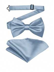 3pcs Solid Color Wedding Rose Boutonniere & Bow Tie Pocket Square Set, Suitable For Groom, Groomsmen, Wedding, Prom - 1 Boutonniere+1 Bow Tie+1 Pocket Square - View 4