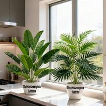 2 Sets Premium Artificial Palm And Banana Tree Set, Tropical Plants, Realistic Green Leaves, Suitable For Home, Office, Hotel, Garden, Patio, Wedding Decoration (Pots Not Included), Indoor/Outdoor Use, Indoor/Outdoor Decor. | Vibrant Tropical Decor | , Artificial Outdoor Trees, Home Decor Artificial Plants, Decorative Artificial Plants, Artificial Plants - Multicolor - View 3