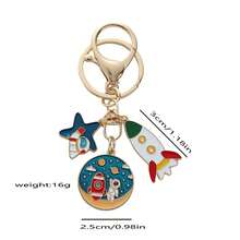 1个宇航员太空主题钥匙扣，金属珐琅宇航员火箭科幻风格钥匙圈，可爱装饰背包或车钥匙，金属钥匙扣，适合学生日常佩戴 - 彩色 - 查看 7