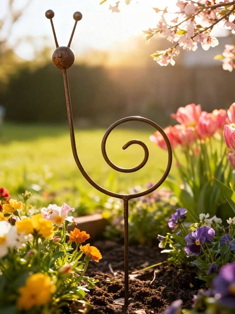 Rusty Metal Snail Plant Support Stake/Minimalist Garden Decor - Suitable For Countryside Style Yard, Lawn And Garden Decoration, Snail Sculpture Gift For Friends And Colleagues - Snail Decorative Pile - View 1