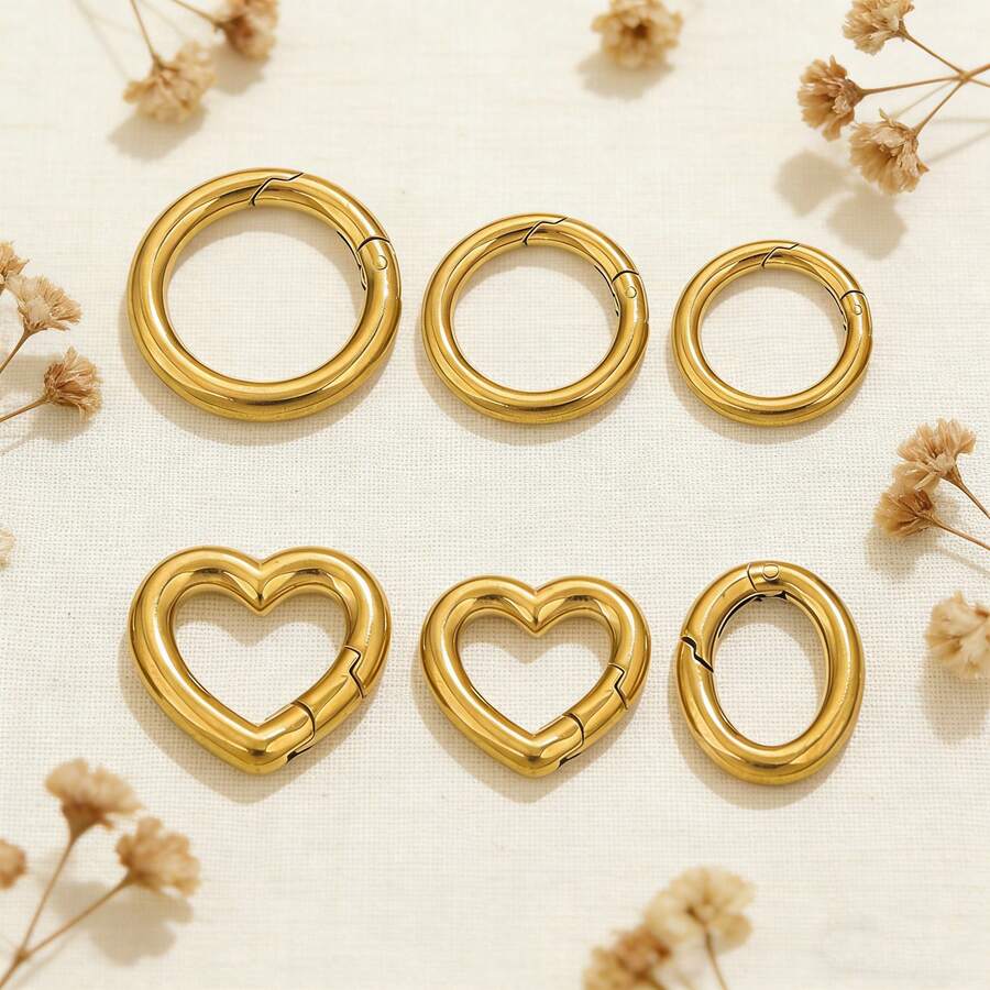 2 chiếc vòng khóa lò xo bằng thép không gỉ 304 mạ vàng và bạc, hình tròn và hình trái tim, dùng để làm đồ trang sức thủ công. - khóa mùa xuân - Xem 1
