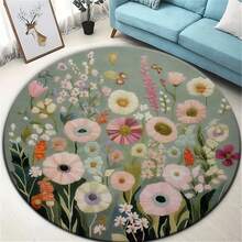 1 pieza Alfombra redonda con estilo de pintura floral, diseño de patrón floral tipo pintura, versátil y duradera, alfombra decorativa, decoración de dormitorio, alfombra pequeña, alfombra, decoración del hogar, alfombra de sala de estar, alfombra pequeña de sala de estar, alfombra de dormitorio, decoración del hogar de sala de estar, alfombra de exterior, alfombra lavable - A - Ver 5