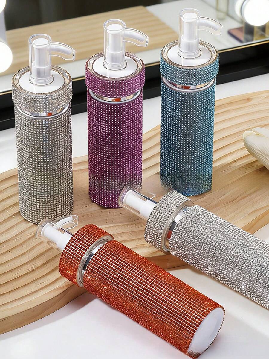 120ml Refillable Rhinestone Decorated Dispenser Bottle, Suitable For Lotions, Shampoos, Body Washes, Luxury Sparkling Diamond Storage Container For Cosmetics, Ideal For Home, Bathroom And Travel Use - Multicolor - View 1